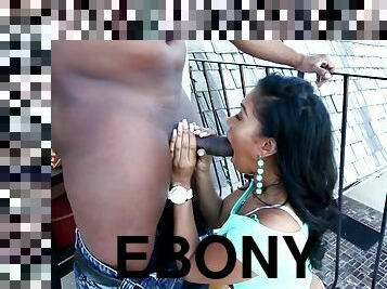 Ebony Yasmine De Leon takes a bbc pussy stretching & gets her mouth loaded