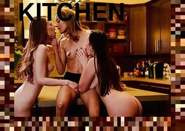Kylie Le Beau, Karlee Grey and Jillian Janson make love in the kitchen
