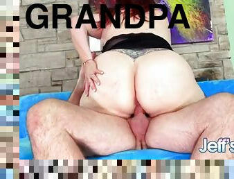 BBW Kimmie Kaboom breastjobs grandpa before taking his fat cock