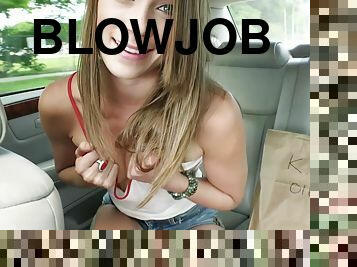 POV reverse cowgirl ride in car & back seat cock sucking with lovely Kirsten Lee