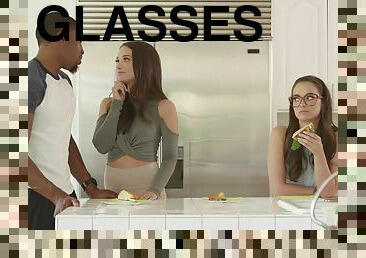Sweetie in glasses seduces black dude into fucking her holes