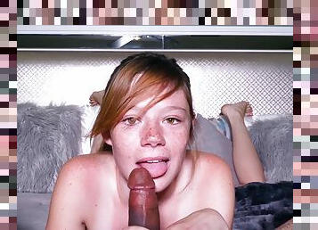 Skanky teen girl shows off her cock sucking skills