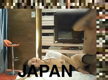 Japanese babe wearing stockings gets undressed to get fucked