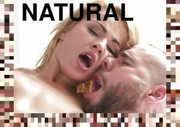 Flawless blonde girl with natural tits enjoys riding hard cock