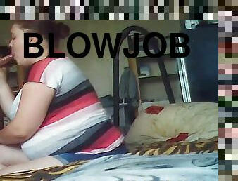 Fat girl gives a good blowjob