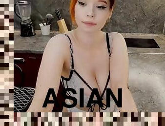 asiatisk, deepthroat, söt, dildo