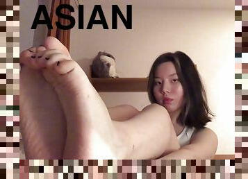 asiatique, amateur, ados, pieds, point-de-vue, fétiche, ados-asiatique