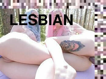 Naughty teen lesbians outdoor fun