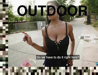 Outdoor sex with busty ebony bitch Tina Fire