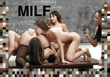 MILF and teen lesbies group amazing xxx video