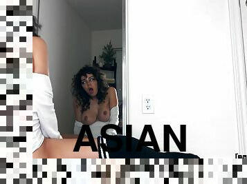 asiatique, gros-nichons, masturbation, giclée, amateur, anal, jouet, gode, solo, fessée