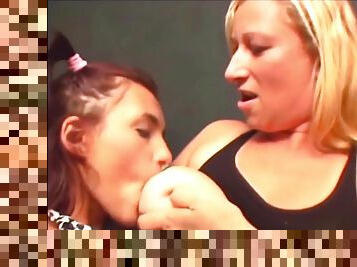 Compilation of super busty Brazilian lesbian amateurs sucking on monster tits and big nipples