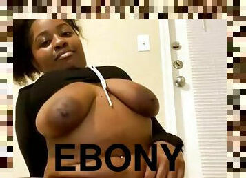 Curvy ebony babe with big black tits masturbating on webcam solo