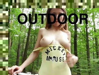 mia azul - 18yo barely legal teen beauty with big tits stripping outdoors in the wood