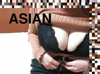 asiatisk, storatuttar, monster, cumshot, hardcore, hemmagjord, japansk, pov, sprut, underkläder