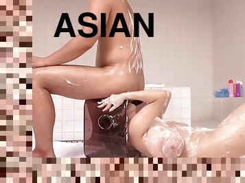 asiatisk, röv, bad, storatuttar, brudar, japansk, massage, naturlig, bystig, fetisch