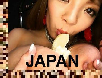 asiático, teta-grande, japonesa, natural, peituda, mamas, sozinho, banana