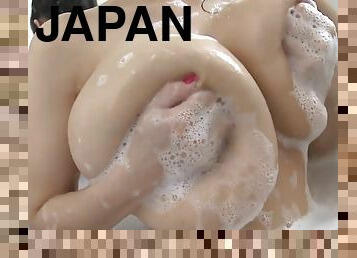 asiático, tetas-grandes, enorme, babes, japonés, posando