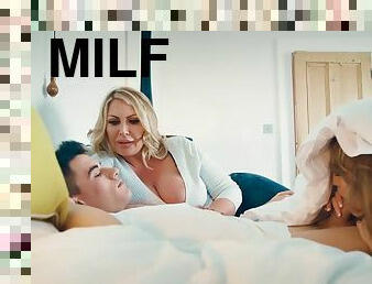 Big breasted milfs Leigh Darby and Fira Ventura fuck younger guy
