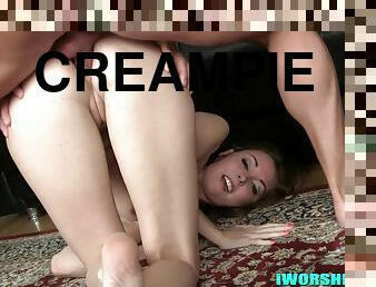 anal, udløsning, hardcore, creampie, sperm, smuk, røvhul, brunette, pik, vild