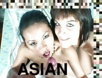 asiatisk, trekanter, synsvinkel, i-ansigtet, sperm, brunette, tatovering, små-patter