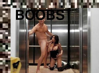 Lovers make doggy style sex when they get stuck in lift