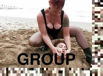 Fat group sex screwed in art gallery bondage