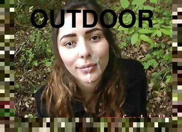 FB. Dora - lovely young brunette gets cum on her face outdoors