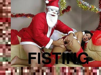 Prolapse Anal and ass fisting with Santa and brunette slut