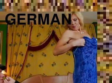 German mom tries on a blue dress - lady a.
