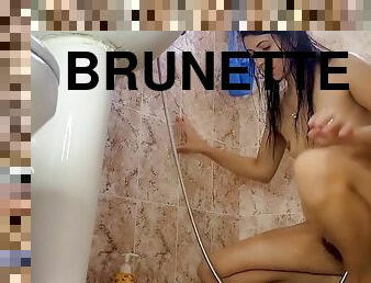 bagno, doccia, brunette