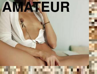 masturbation, amateur, ados, webcam, solo, brunette, taquinerie
