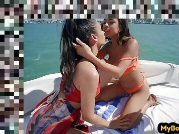 Big ass Latinas get fucked in a threesome on a boat
