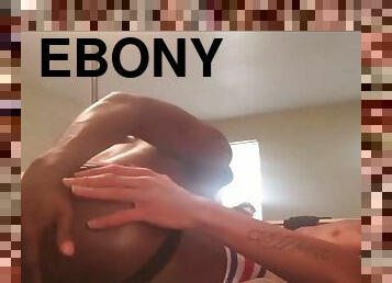 Ebony tranny sucks cock and gets fucked by huge cock