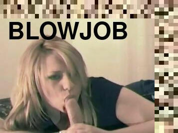 Cute blonde gives a lovely blowjob at home