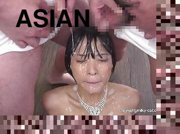 asiatique, amateur, ejaculation-sur-le-corps, bukkake