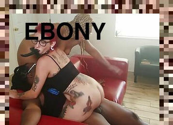 Chubby ebony mom Shanice Luv in amateur interracial threesome