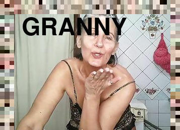 Old granny teasing solo on webcam - ugly mature with saggy tits