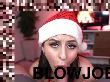 Persian Girl Christmas Deepthroat and Facial - POV blowjob