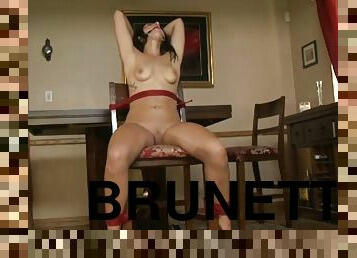 Bound and vibed brunette