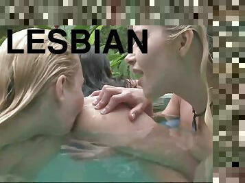 masturbation, babes, lesbienne, ados, blonde, piscine, rasé, brunette