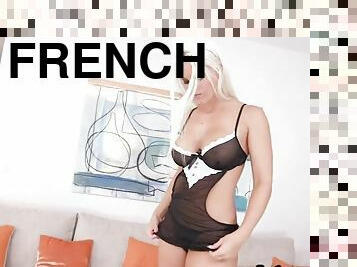 Blonde french maid,big tits,glass dildos and tight anal sex!