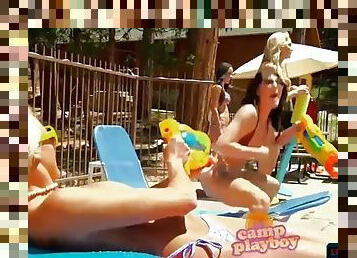Playboy babes play in the pool and later in the shower