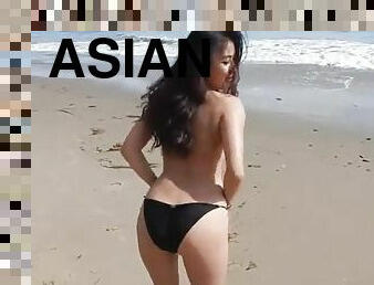 asiatisk, masturbation, strand, retande