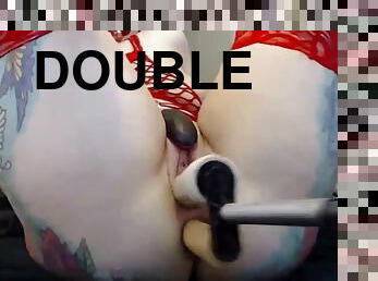 Incredible double dildo fuck machine