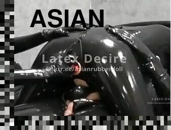 asiatisk, fisse-pussy, sort, trusser, knepning-fucking, dildo, latex, elskerinde, dominans, femidom