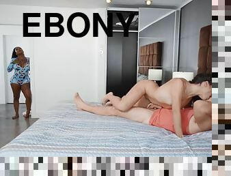 Thick ebony seduces and fucks her roommate's boyfriend
