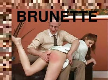 Barefoot brunette is spanked otk and disciplined