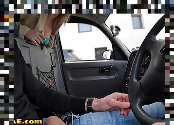 Cockhungry taxi 21yo slut fucked in stockings in car