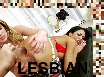 anal, lesbian-lesbian, mainan, lucu